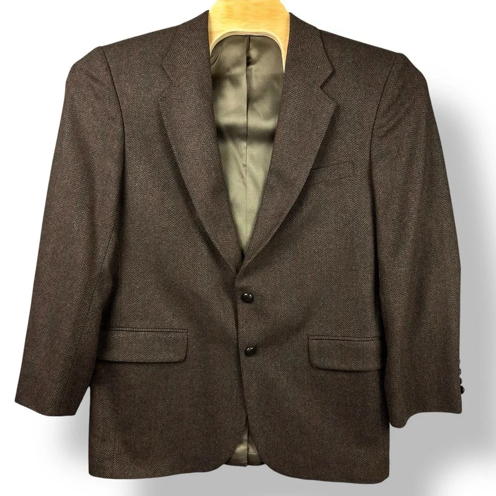 Vintage Woolrich 100% Wool‎ Tweed Herringbone Sport Coat Jacket Mens 41R Brown